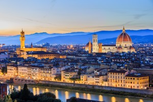 View of Florence after sunset from Piazzale Michelangelo, Florence, Italy