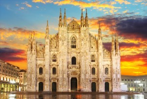 Milan - Duomo at dramatic sunset in Italy